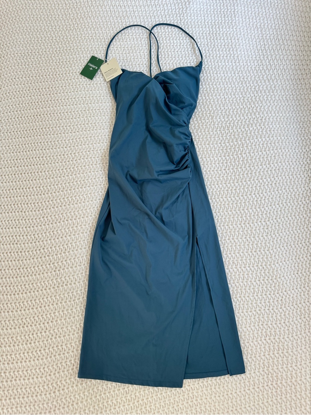 HALARA Teal Mini Slip Dress with Side Slit